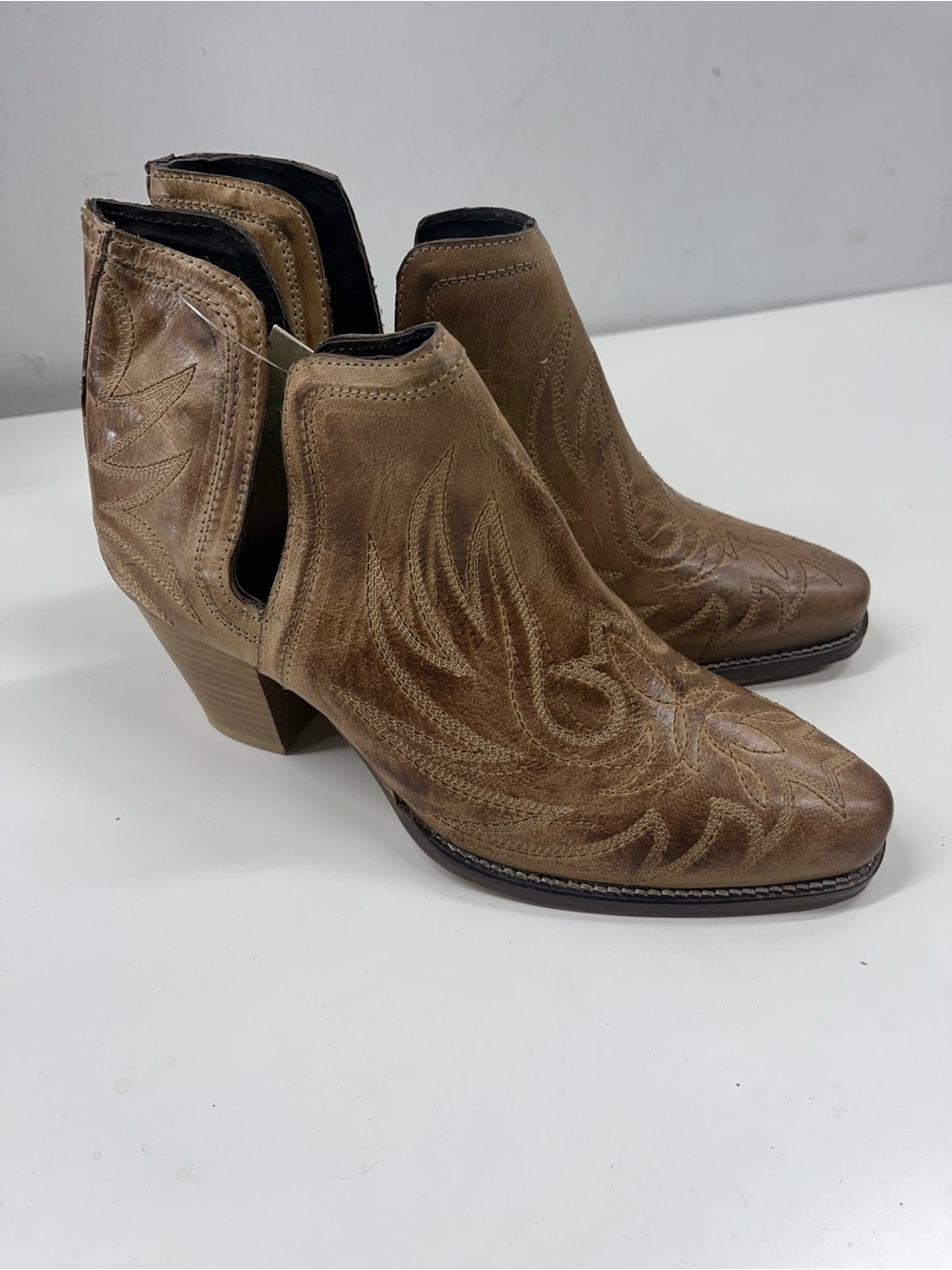 New Roper Womens Rowdy Leather Booties Slip On Heeled Western Size 7.5